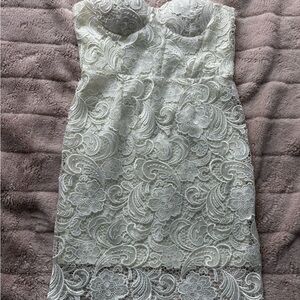 Suzy Shier Strapless White Lace Cocktail Dress